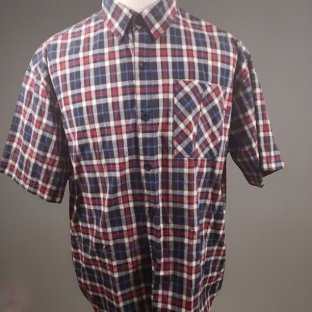 Ecko Shirt Men's 3XB  Big & Tall Blue Red Plaid Button Up Short Sleeve